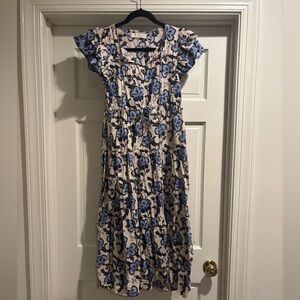 Floral Print Dress with Ruffle Cap Sleeves